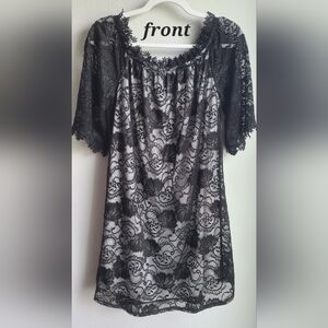 MIHOLL - Women's Off Shoulder Loose  Lace Mini Dress, Sz Large